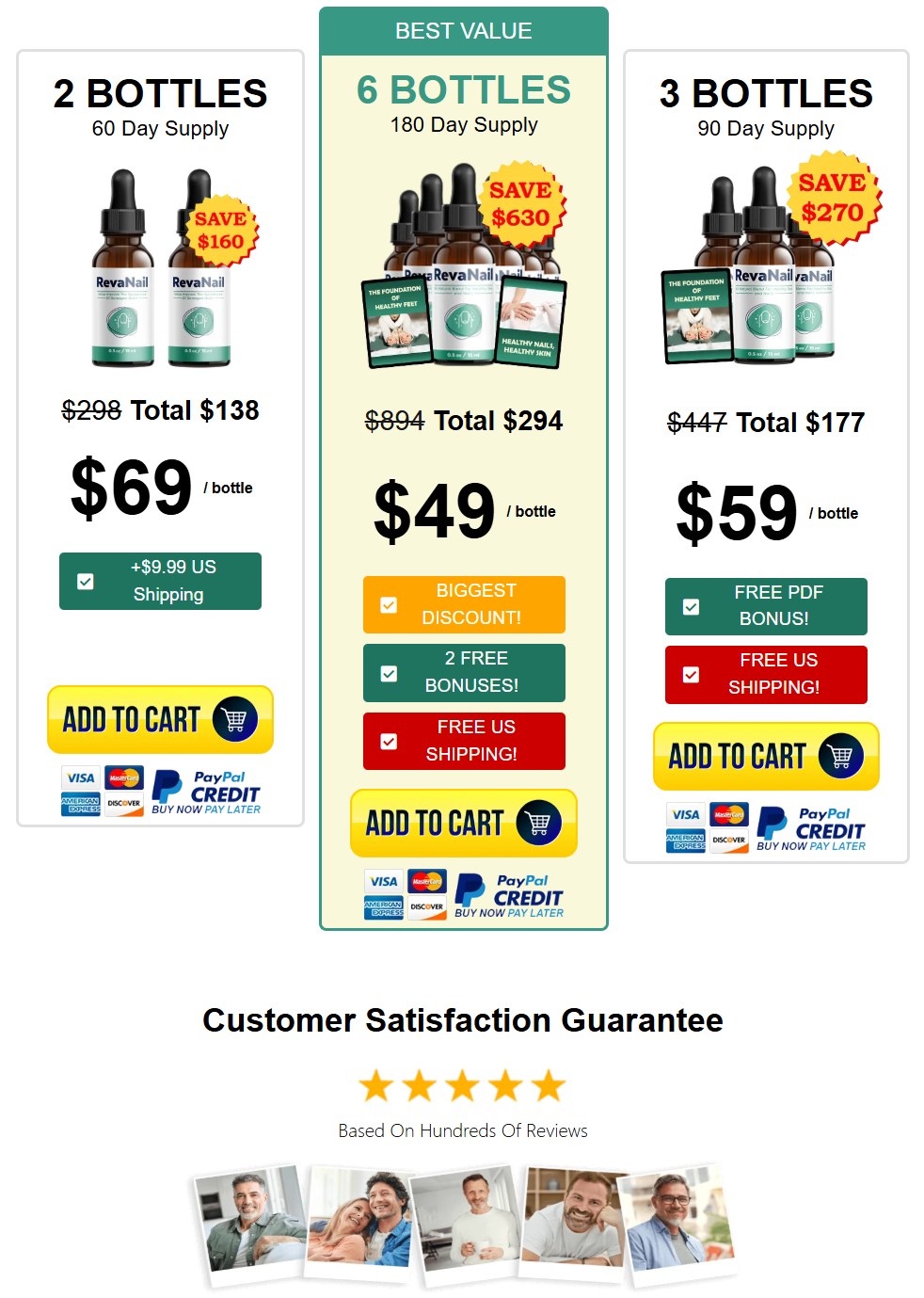 RevaNail current package choices and displayed prices