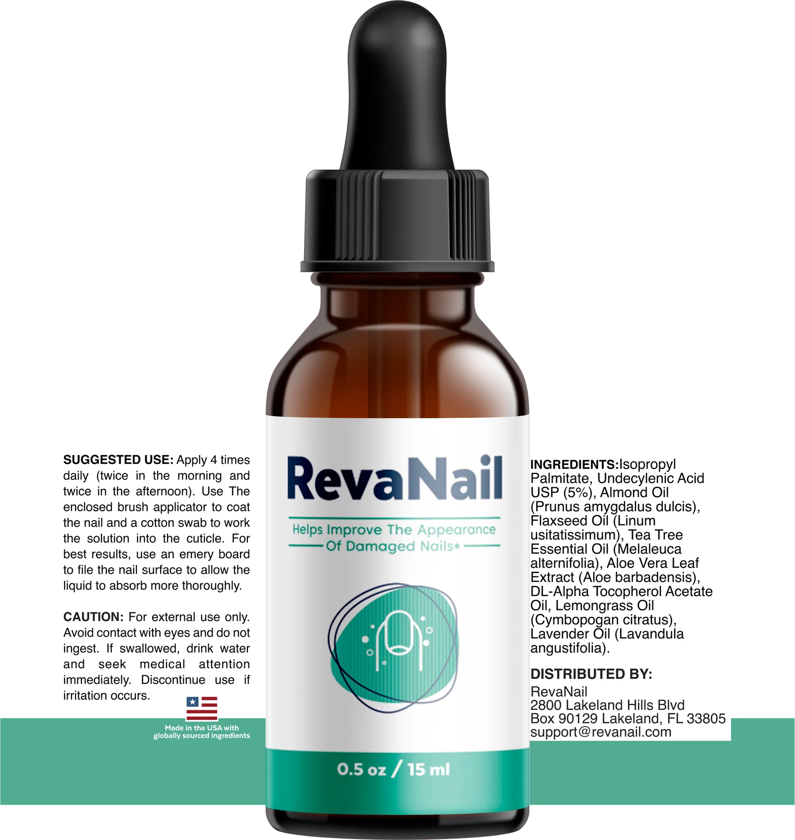 RevaNail topical formula label, ingredients, directions, and cautions