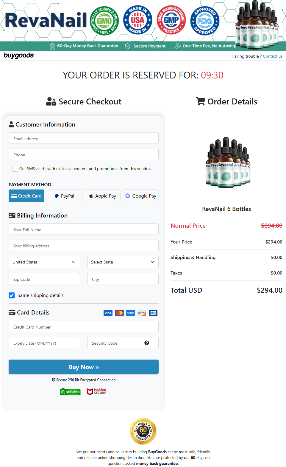RevaNail BuyGoods checkout page